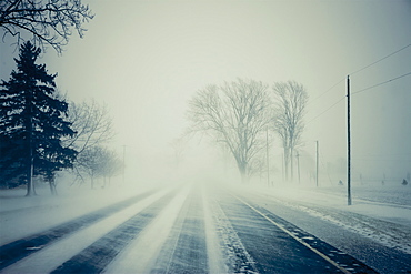 Road With Blowing Snow, Ontario, Canada