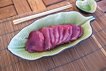 Raw Yellowfin Tuna Served In A Dish, Tahiti