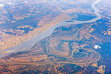 Aerial View Of The Yukon River And Surrounding Tundra, Alaska, United States Of America