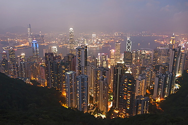 View From Victoria Peak Of The Island Of Hong Kong At Night, Hong Kong, China