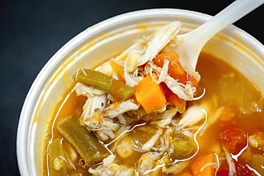 Close Up Of Crab Soup In A Styrofoam Container, Denton, Maryland, United States Of America