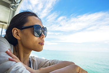 A Young Woman Enjoying The Seascape On The Way To Koh Rong Island By Ferry, Sihanoukville, Cambodia