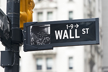 Street Sign For Wall Street, New York City, New York, United States Of America