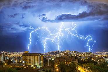 Lightning Lights Up The Night Skies Above The City Of Cochabamba, Cochabamba, Bolivia