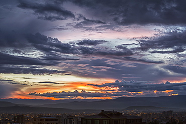 The Sunset Colours The Skies Above The City Of Cochabamba, Cochabamba, Bolivia