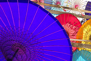 Colourful Paper Umbrellas On Display, Yangon, Myanmar