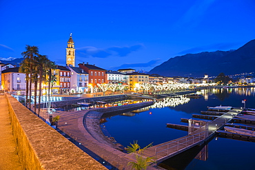 Waterfront Of Lake Maggiore At Dusk, Ascona, Ticino, Switzerland