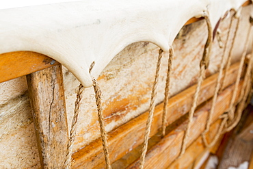 Detail View Of The Interior Of An Umiak Skin Boat, Barrow, North Slope, Arctic Alaska, USA, Winter