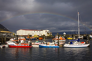 Port Of Isafjordur, West Fjords Region, Iceland, Rainbow, Europe