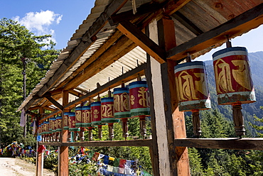 Prayer Wheels And Prayer Flags Along Taktsang Trail, Paro, Bhutan