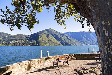 The End Of The Waterfront Where You Can Sit And Enjoy This Mountain Viewpoint Of Lake Como, Cadenabbia, Lombardy, Italy