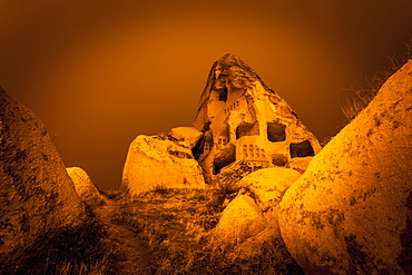 Cave Homes In Rock Formations And Fairy Chimneys, Goreme, Cappadocia, Turkey