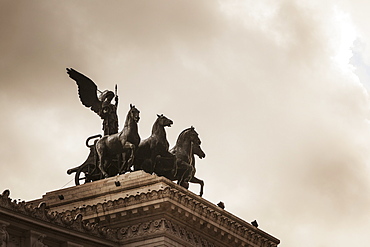 On Either Side Of The Roof-Top Viewing Area Was The Goddess Victoria Riding On Quadrigas, Rome, Italy