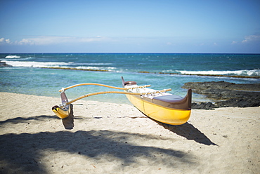 Outrigger Canoe On The Beach, Island Of Hawaii, Hawaii, United States Of America