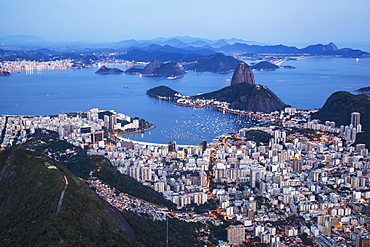 Dusk Falls On Rio De Janeiro As Viewed From Corcovado, Rio De Janeiro, Brazil