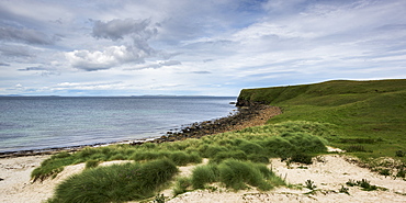 Sand And Grass On The Shore With A View Of The Coastline, Caithness, Scotland