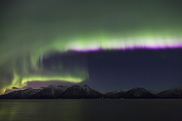 Aurora Borealis Dancing Above The Chugach Mountains And Turnagain Arm, Kenai Peninsula, Southcentral, Alaska