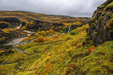 A Group Of Waterfalls Collectively Known As Gjain, Iceland