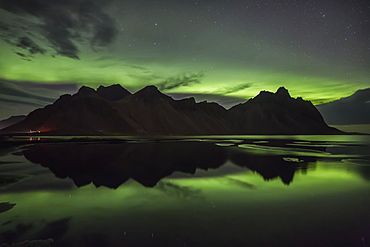 Northern Lights Over Vestrahorn, Southern Iceland, Vestrahorn, Iceland