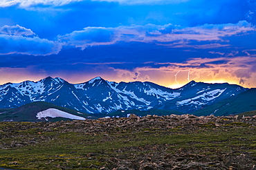 Lightning Strikes Over The Never Summer Mountains During A Summer Thunderstorm In Rocky Mountain National Park, Colorado, United States Of America