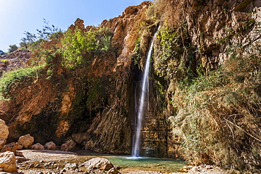 Water Flowing Out Of A Rock Cliff, Israel