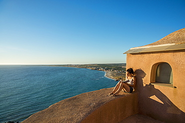 Girl Painting From San Giovanni Tower, Tharros, Sardinia, Italy