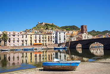 Bosa And Serravalle's Castle As Seen From The River Temo, Sardinia, Italy