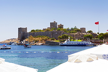 Boats In The Port And Turkish Flag, Bodrum, Turkey