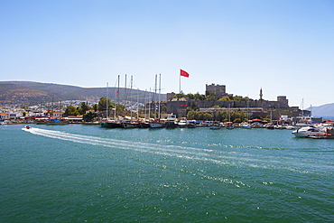 Boats In The Port And Turkish Flag, Bodrum, Turkey