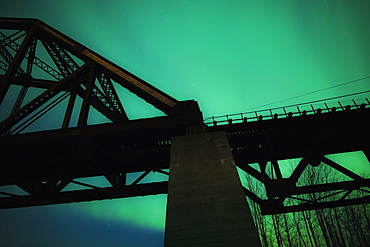 Mears Memorial Bridge And The Northern Lights, Alaska, United States Of America