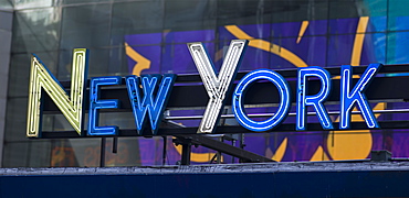 Neon Sign For New York In Times Square, New York City, New York, United States Of America