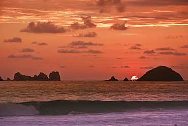 The End To Another Day In Paradise With A Wonderful Sunset Behind The Islands At Ixtapa, Ixtapa, Mexico