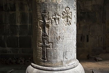 Crosses Carved On The Stone Columns Of The Interior Of The Church Of The Holy Redeemer (Amenaprkich) At Sanahin Monastery, Lori Province, Armenia