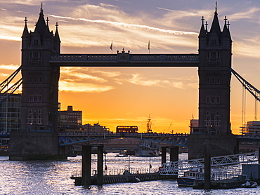 Silhouette Of Tower Bridge At Sunset, London, England