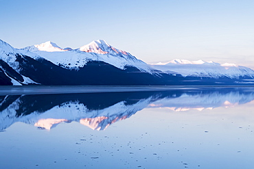 Snow Covered Mountains Across Turnagain Arm In Springtime, Near Mile 87 Of The Seward Highway, Alaska, United States Of America