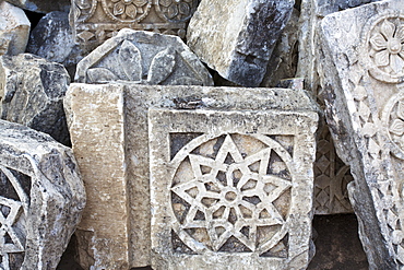 Decorative Designs Carved Into Stone At A Ruins Site, Madhya Pradesh, India