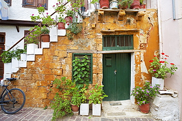 Colourful Local House With Pot Plants In The Backstreets Of The Old Town