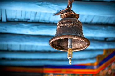 A Old Brass Bell Hangs In A Tibetan Monastery, Ladakh, India