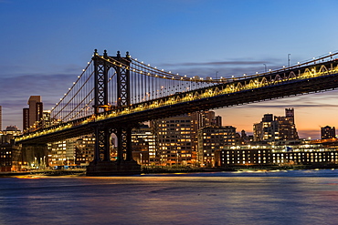 Manhattan Bridge At Twilight, Brooklyn, New York, United States Of America