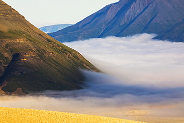 Morning fog blankets the lower Valley of Ten Thousand Smokes in Katmai National Park, Alaska, United States of America