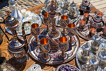 Tea Sets, Goblets And Trays For Sale At The Mostar Bridge, Mostar, Bosnia And Herzegovina