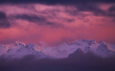 Kachemak Bay State Park At Sunset With Glowing Pink Sky, Alaska, United States Of America