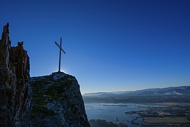 Cross On Mount Tzouhalem, Cowichan Bay, On A Winter Day, British Columbia, Canada