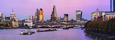 Panorama Of The City Of London With A View Of St. Paul's Cathedral At Dusk, London, England