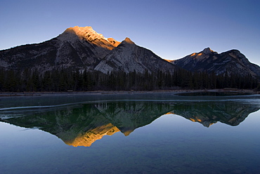 Mirror Image Of A Mountain In Water, Mount Lorette, Kananaskis, Alberta, Canada