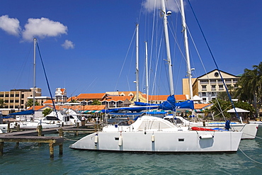 Oranjestad City, Aruba, Caribbean; Yacht In Harbor