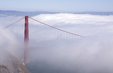 San Francisco, California, Usa; Golden Gate Bridge In Fog