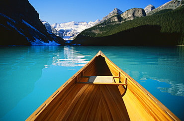 Canoe On Lake Louise In Alberta, Canada