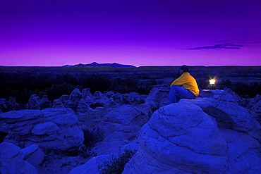 Hiker Watching The Sky In Twilight