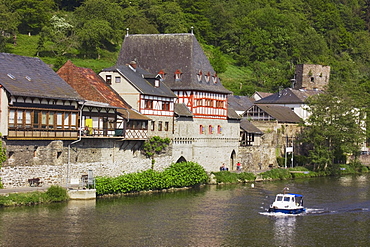 Dausenau, Rheinland-Pfalz, Germany; Buildings Along River Lahn